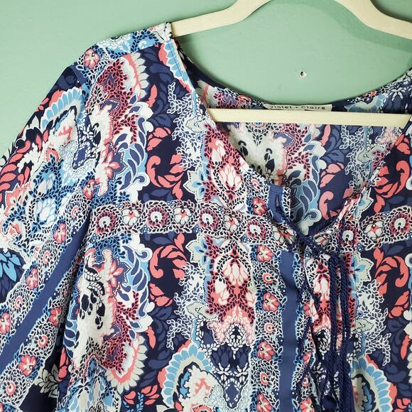 Violet + Claire Womens Multicolor Semi Sheer Boho Floral Print Blouse Size 2X - Picture 5 of 7